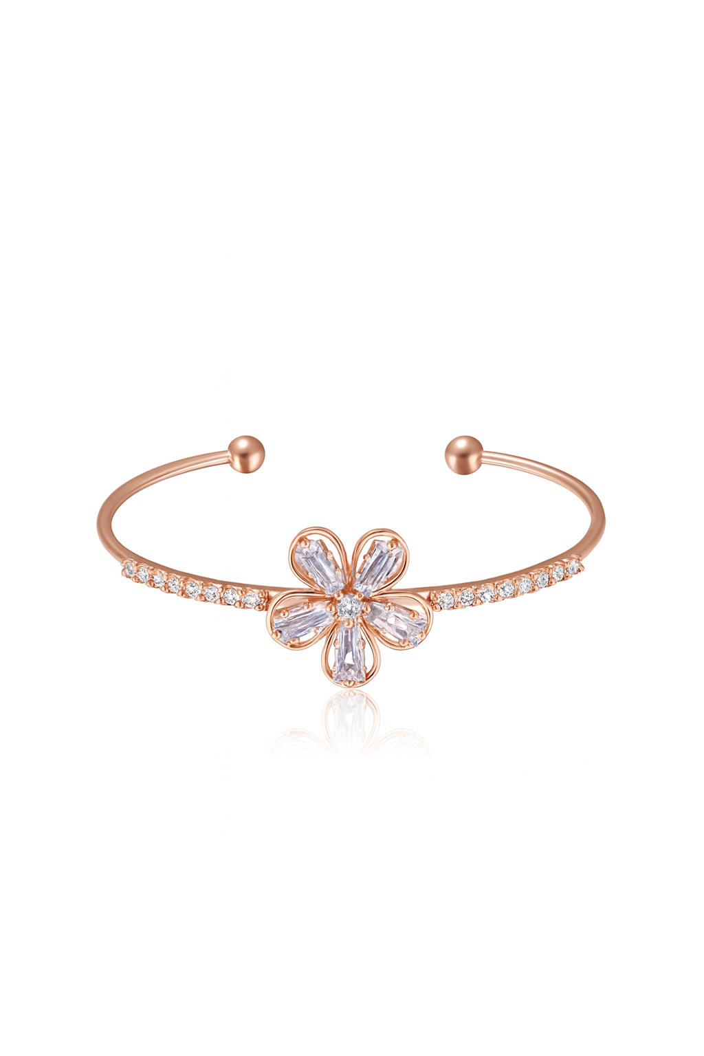 jewello stylish gorgeous rose gold-plated floral design with cubic zirconia stud Adjustable cuff bracelet, Kada bracelet for women and girls.