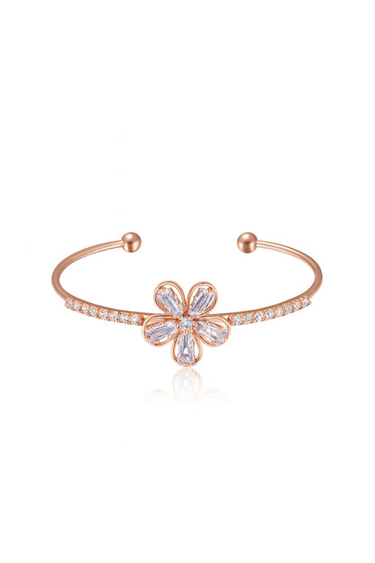 jewello stylish gorgeous rose gold-plated floral design with cubic zirconia stud Adjustable cuff bracelet, Kada bracelet for women and girls.
