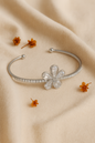 Jewello stylish silver-plated floral design with cubic zirconia stud Adjustable cuff bracelet, Kada bracelet for women and girls.