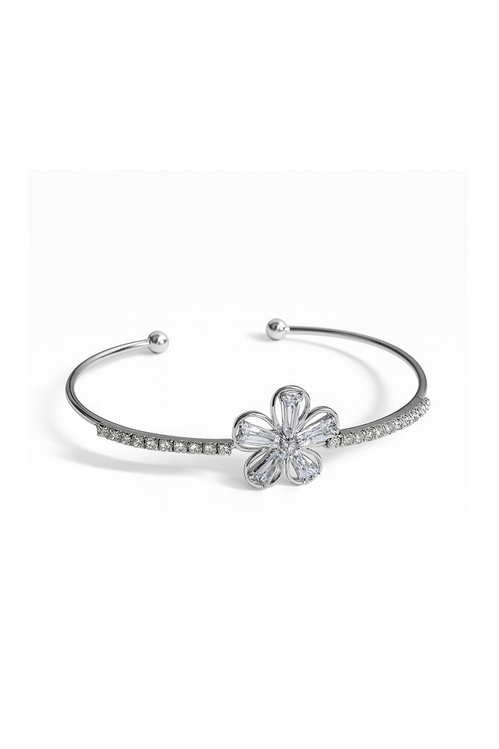 Jewello stylish silver-plated floral design with cubic zirconia stud Adjustable cuff bracelet, Kada bracelet for women and girls.