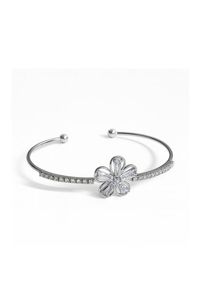 Jewello stylish silver-plated floral design with cubic zirconia stud Adjustable cuff bracelet, Kada bracelet for women and girls.