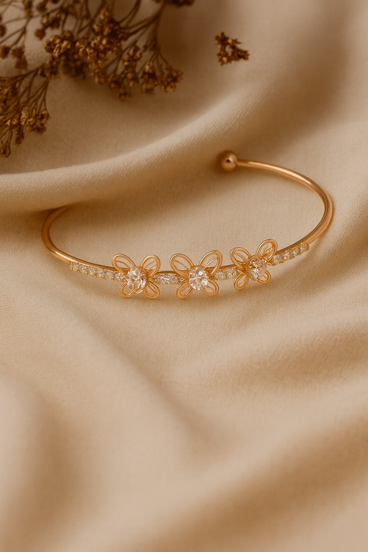 Jewello delicate rose gold-plated butterfly design with shimmering white stone stud Adjustable cuff bracelet, Kada bracelet for women and girls.