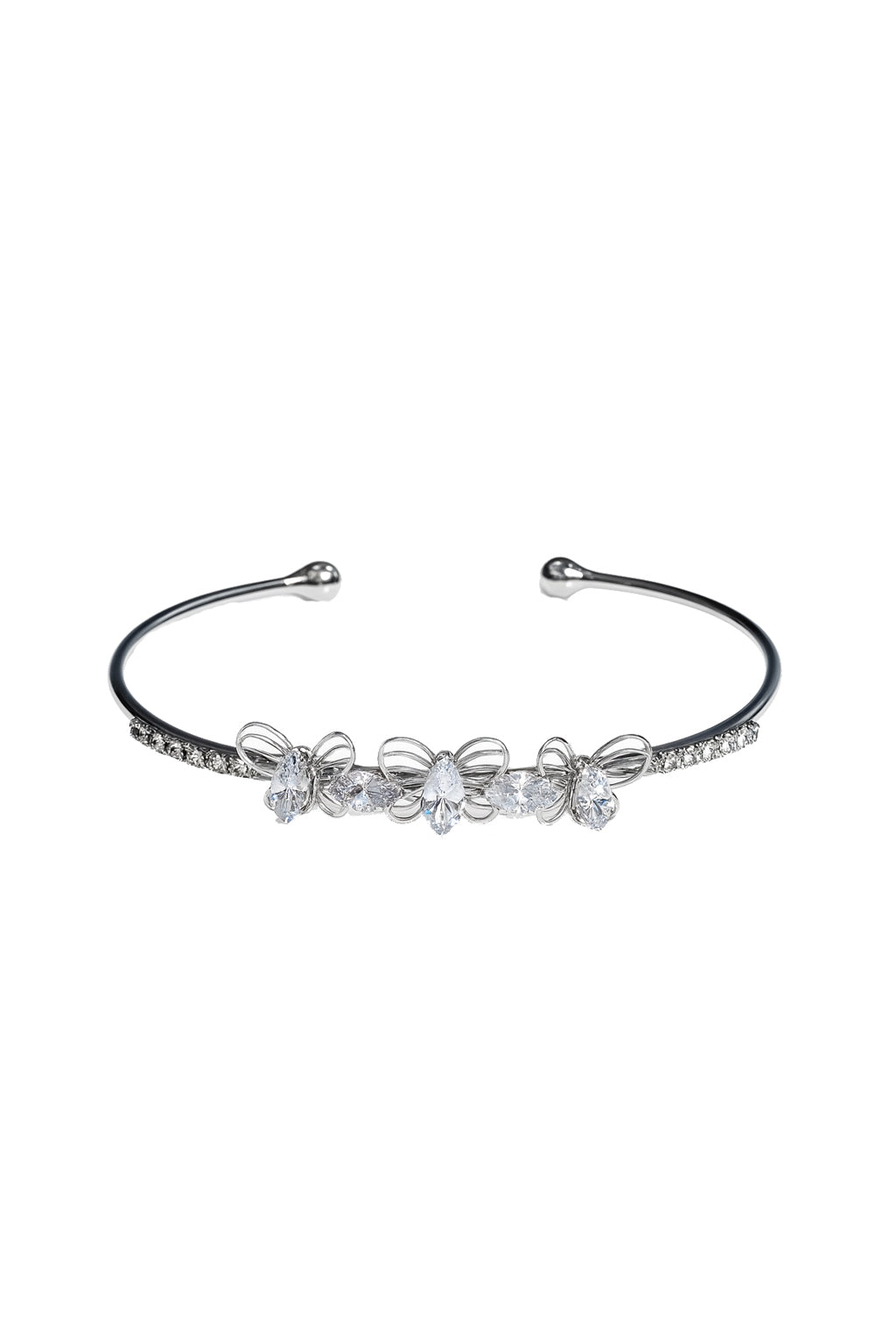 Jewello trendy silver-plated butterfly design with shimmering white stone stud cuff bracelet, Kada bracelet for women and girls.