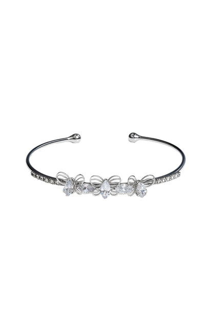 Jewello trendy silver-plated butterfly design with shimmering white stone stud cuff bracelet, Kada bracelet for women and girls.