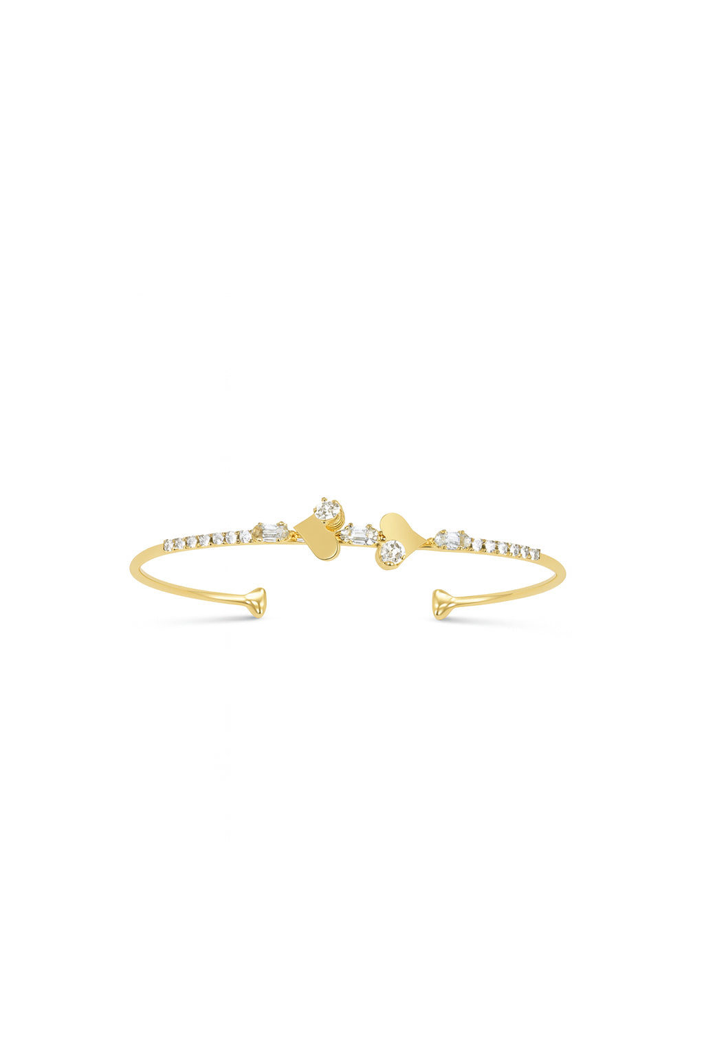 Jewello fancy rose gold plated heart design with cubic zirconia stud cuff bracelet, Kada bracelet for women and girls.