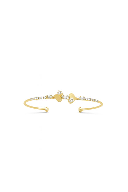 Jewello fancy rose gold plated heart design with cubic zirconia stud cuff bracelet, Kada bracelet for women and girls.