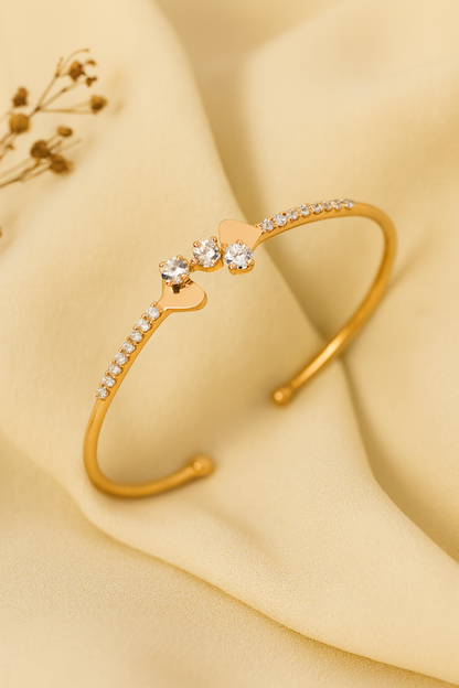 Jewello fancy rose gold plated heart design with cubic zirconia stud cuff bracelet, Kada bracelet for women and girls.