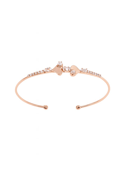 Jewello fancy rose gold plated heart design with cubic zirconia stud cuff bracelet, Kada bracelet for women and girls.