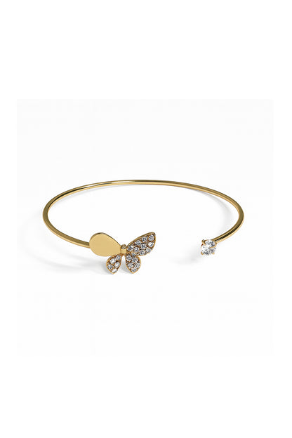 Jewello trendy gold-plated butterfly design with shimmering white stone stud cuff bracelet, Kada bracelet for women and girls.