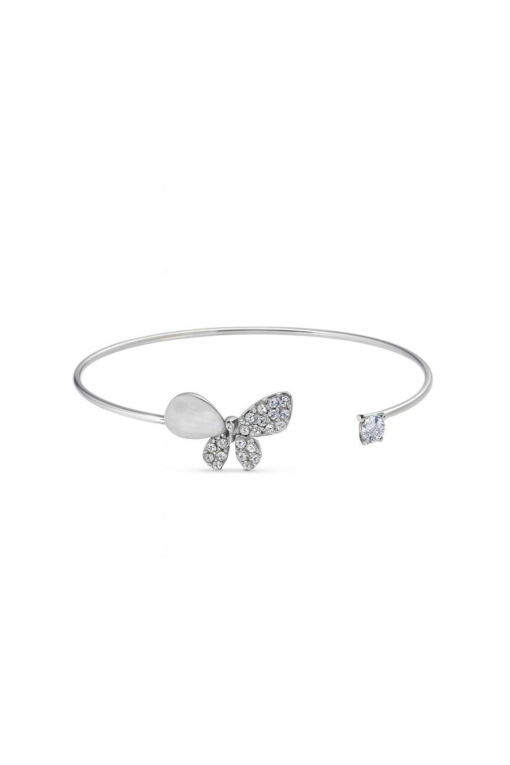 Jewello Adorable silver-plated butterfly design with shimmering white stone stud cuff bracelet, Kada bracelet for women and girls.