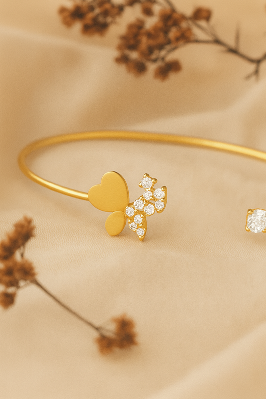 Jewello delicate gold plated with shimmering white stone stud cuff bracelet, Kada bracelet for women and girls.