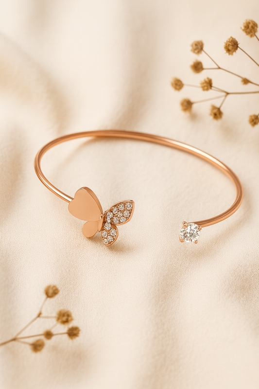 Jewello elegance rose gold plated and shimmering white stone stud cuff bracelet, kada bracelet for women and girls.