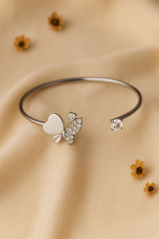 Jewello delicate silver plated with shimmering white stone stud cuff bracelet, Kada bracelet for women and girls.