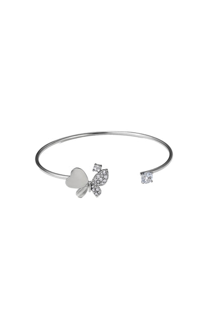 Jewello delicate silver plated with shimmering white stone stud cuff bracelet, Kada bracelet for women and girls.