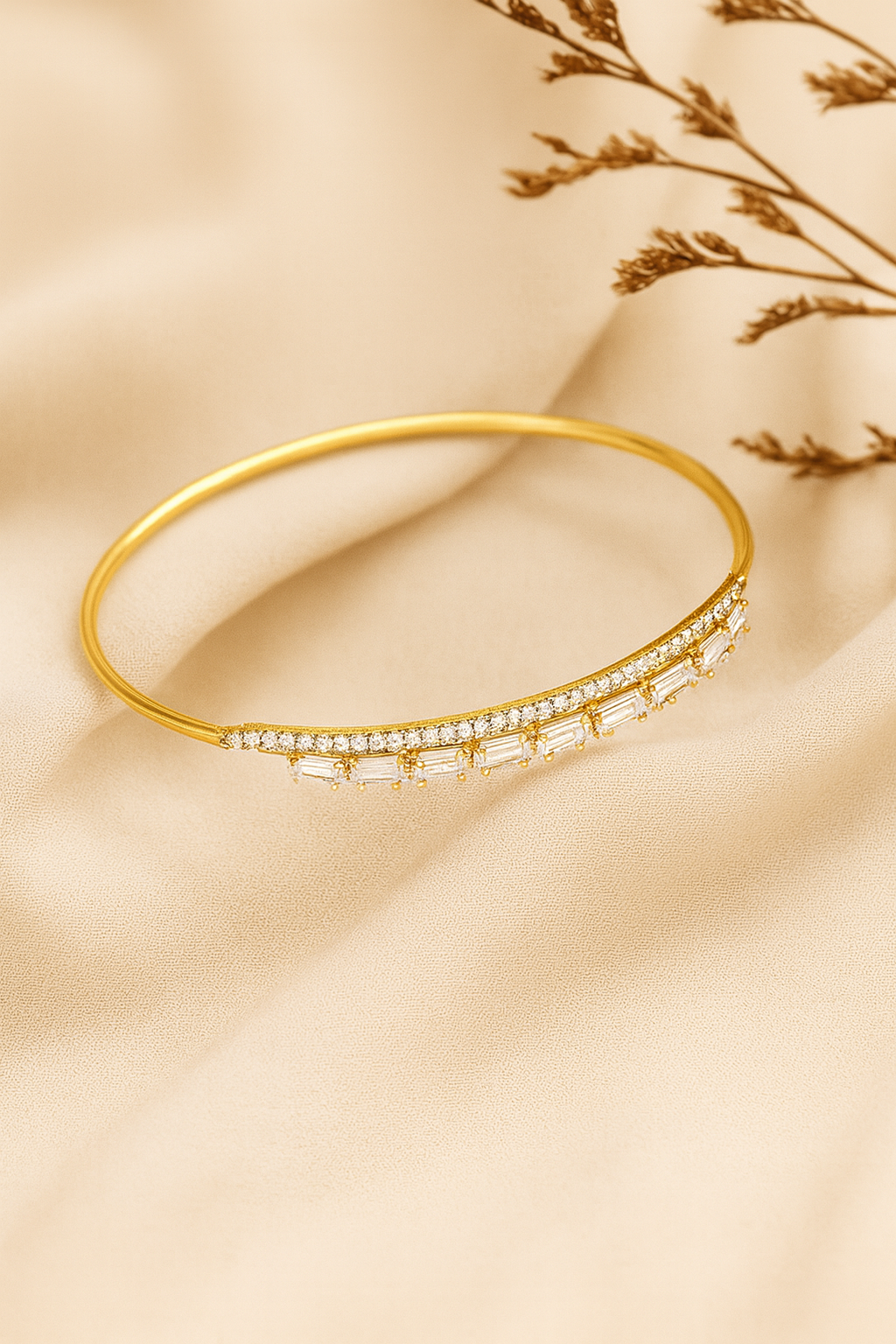 Jewello stylish gold plated with cubic zirconia stud cuff bracelet, kada bracelet for women and girls.
