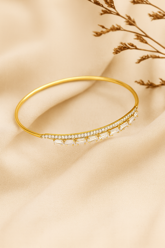 Jewello stylish gold plated with cubic zirconia stud cuff bracelet, kada bracelet for women and girls.