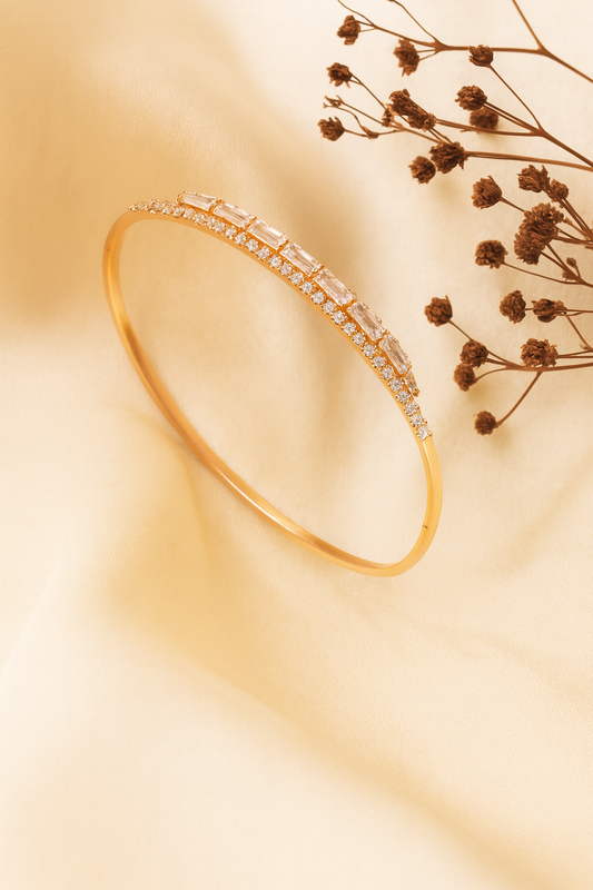 Jewello trendy rose gold plated with cubic zirconia stud cuff bracelet, Kada bracelet for women and girls.
