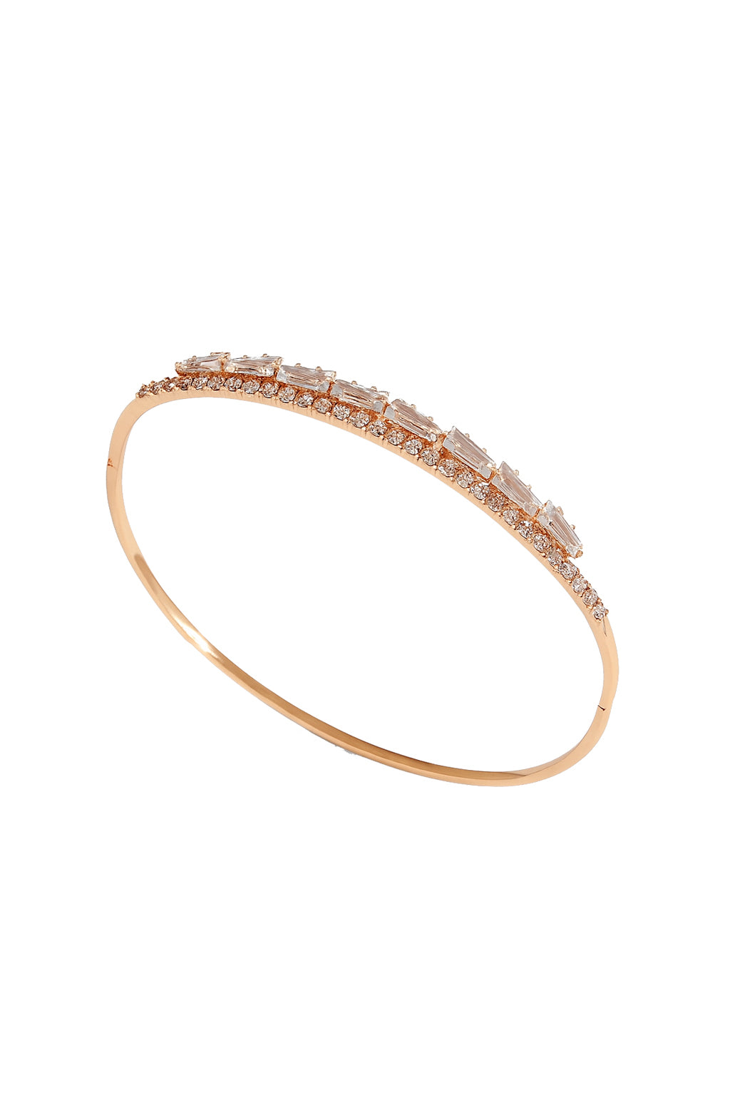 Jewello trendy rose gold plated with cubic zirconia stud cuff bracelet, Kada bracelet for women and girls.