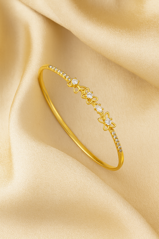 Jewello delicate gold plated with shimmering white stone stud cuff bracelet, Kada bracelet for women and girls.
