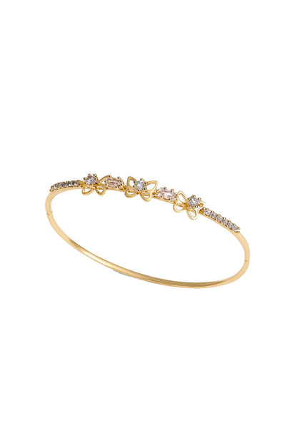 Jewello delicate gold plated with shimmering white stone stud cuff bracelet, Kada bracelet for women and girls.