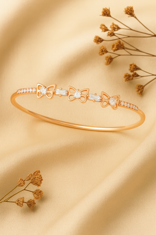 Jewello trendy rose gold plated with shimmering stone stud cuff bracelet, Kada bracelet for women and girls.
