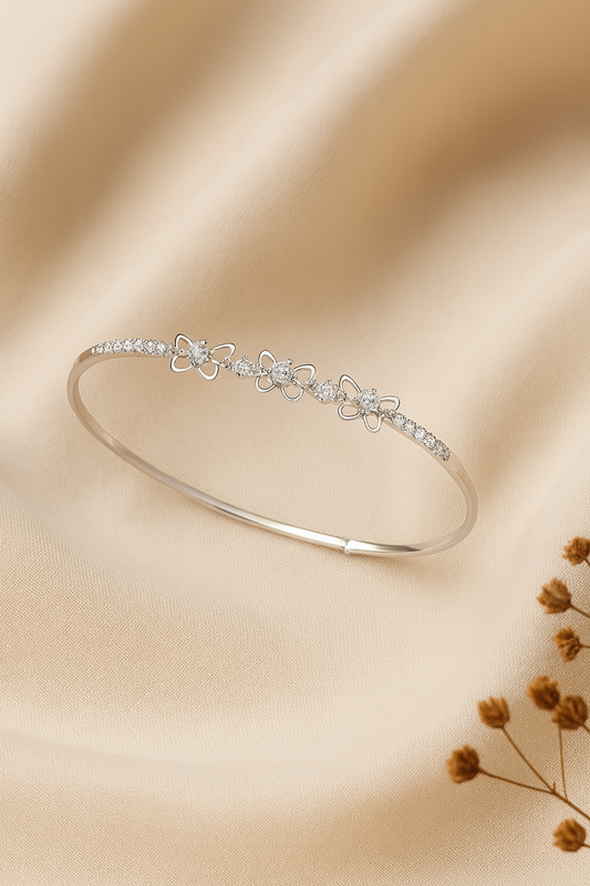 Jewello trendy silver plated with shimmering white stone stud cuff bracelet, Kada bracelet for women and girls.