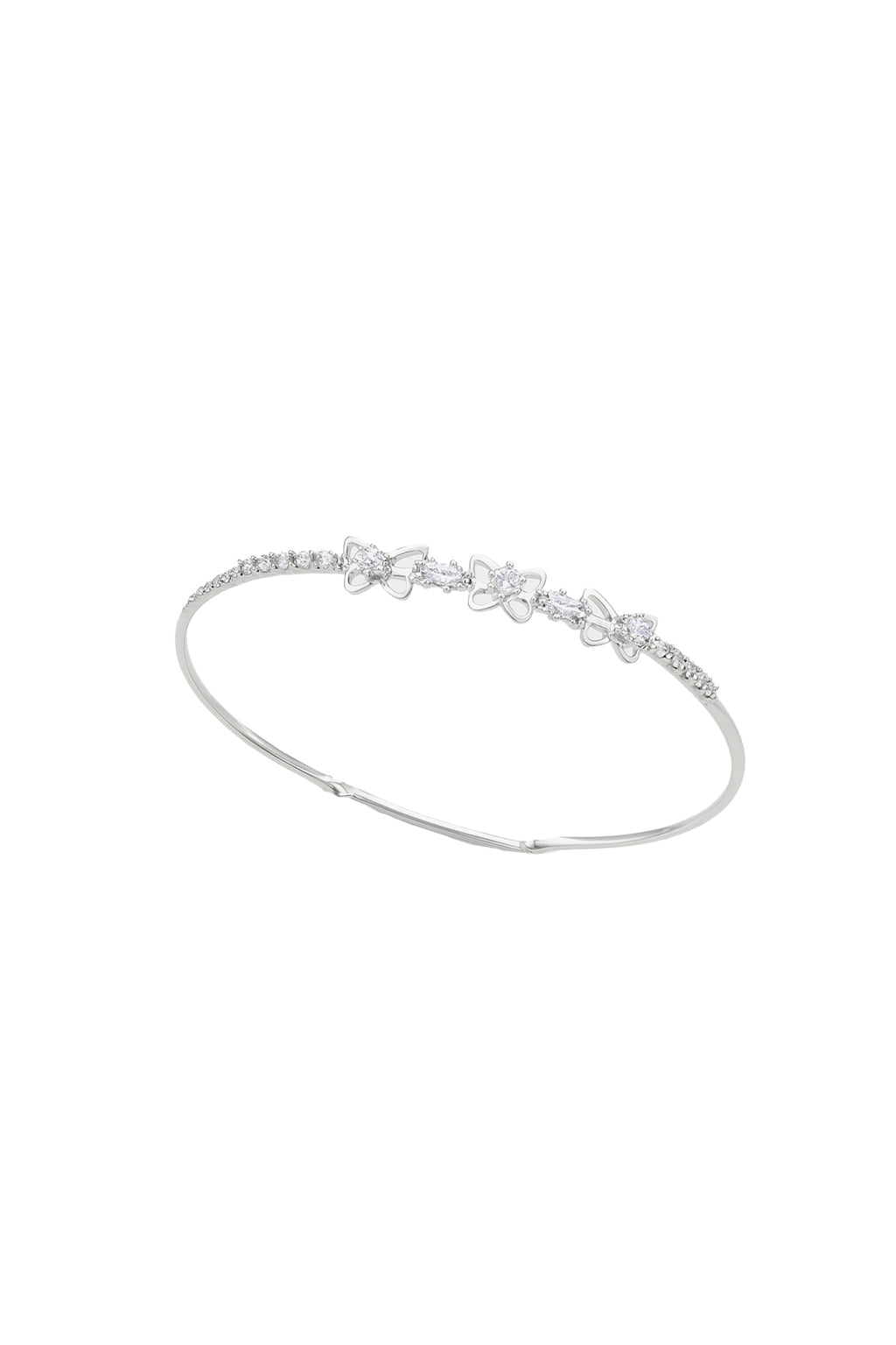Jewello trendy silver plated with shimmering white stone stud cuff bracelet, Kada bracelet for women and girls.