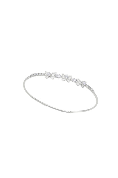 Jewello trendy silver plated with shimmering white stone stud cuff bracelet, Kada bracelet for women and girls.