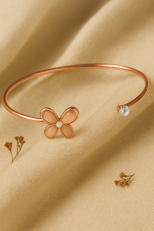Jewello beautiful rose gold plated with shimmering white stone stud cuff bracelet, Kada bracelet for women and girls.