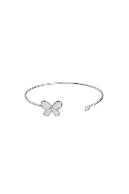 Jewello elegant silver-plated floral design with shimmering white stone stud cuff bracelet, Kada bracelet for women and girls.