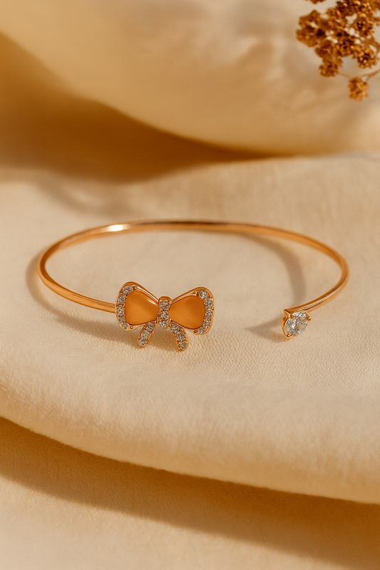 Jewello delicate rose gold plated with shimmering rose gold stone stud cuff bracelet, Kada bracelet for women and girls.