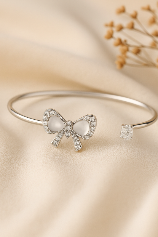 Jewello trendy silver plated with shimmering white stone stud cuff bracelet, Kada bracelet, Kada bracelet for women and girls.