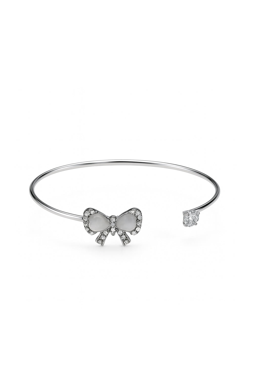 Jewello trendy silver plated with shimmering white stone stud cuff bracelet, Kada bracelet, Kada bracelet for women and girls.