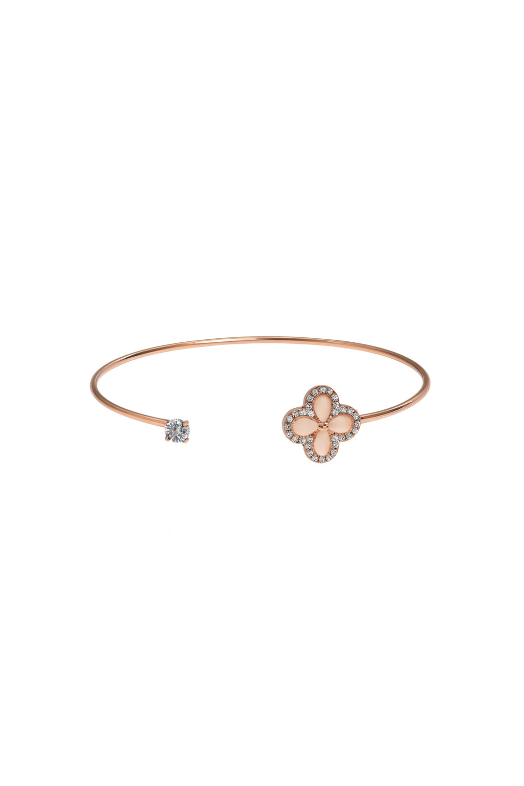 Jewello gorgeous rose gold-plated floral design with shimmering stone stud cuff bracelet, Kada bracelet for women and girls.