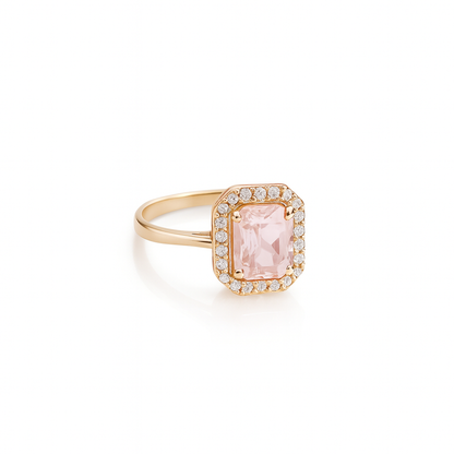 Jewello's Adorable gold plated and shimmering pink stone stud chain pendant, earring, finger ring set for women and girls.