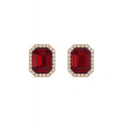 Jewello's delicate gold-plated red colour cubic zirconia stud chain pendant, earring and finger ring set for women and girls.