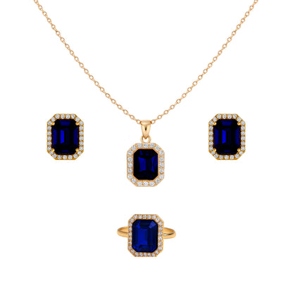 Jewello's gold plated luxury AD pendant, earring and finger ring set for women and girls.