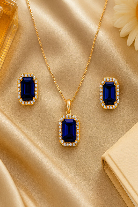 Jewello's gold plated luxury AD pendant, earring and finger ring set for women and girls.