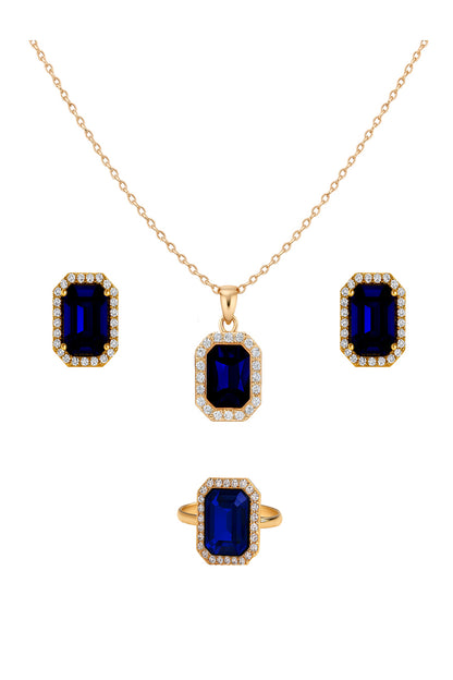 Jewello's gold plated luxury AD pendant, earring and finger ring set for women and girls.