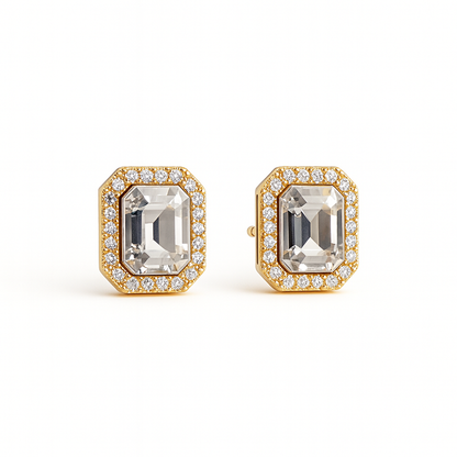 Jewello elegant gold plated with shimmering white stone stud chain pendant, set for women and girls.