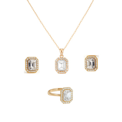 Jewello elegant gold plated with shimmering white stone stud chain pendant, set for women and girls.
