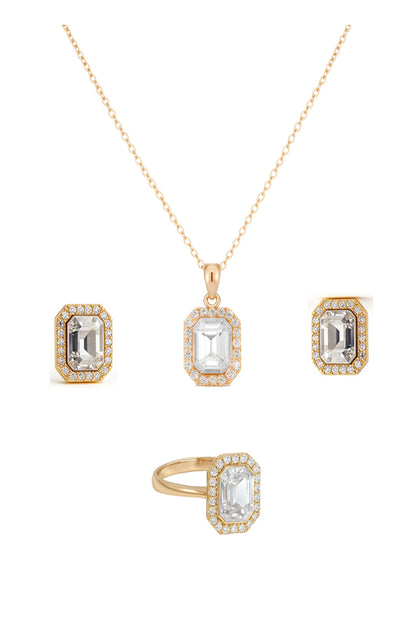 Jewello elegant gold plated with shimmering white stone stud chain pendant, set for women and girls.