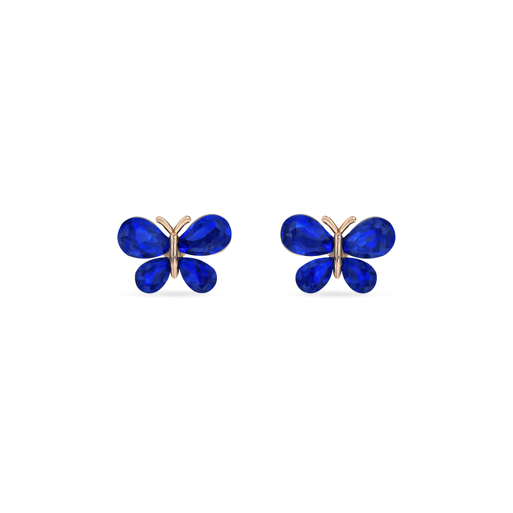 Jewello adorable gold-plated butterfly design with shimmering blue stone stud chain pendant, set for women and girls.