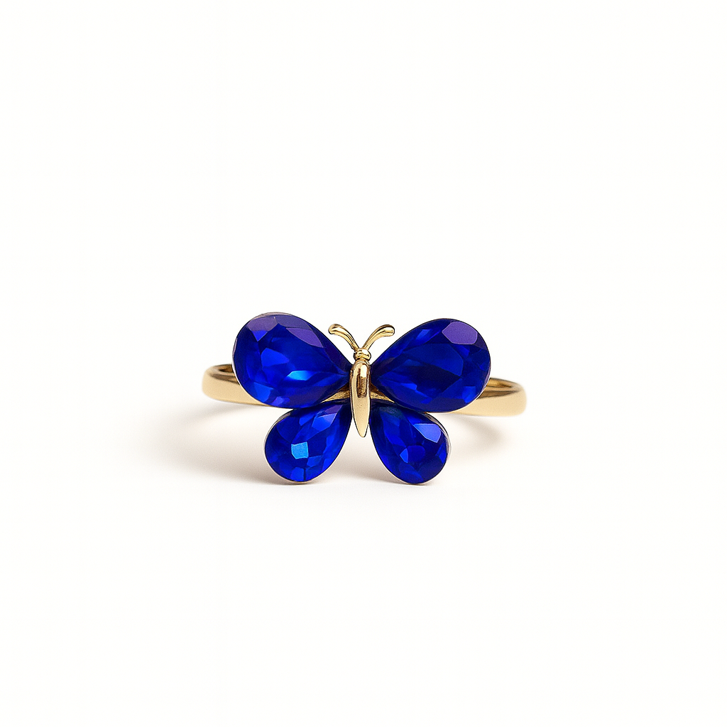 Jewello adorable gold-plated butterfly design with shimmering blue stone stud chain pendant, set for women and girls.
