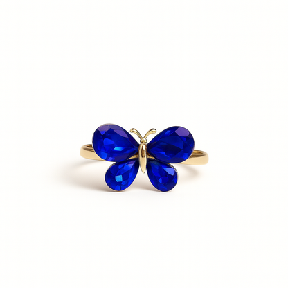 Jewello adorable gold-plated butterfly design with shimmering blue stone stud chain pendant, set for women and girls.