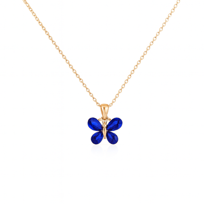 Jewello adorable gold-plated butterfly design with shimmering blue stone stud chain pendant, set for women and girls.