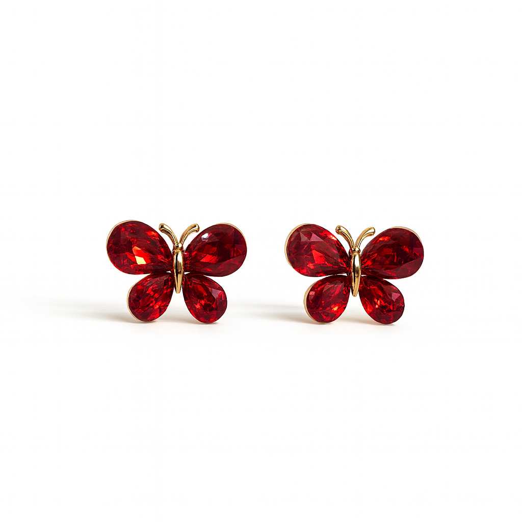 Jewello graceful butterfly design with shimmering red stone stud chain pendant, set for women and girls.