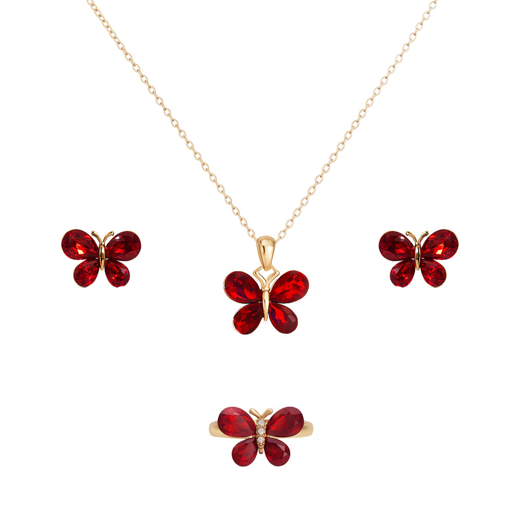 Jewello graceful butterfly design with shimmering red stone stud chain pendant, set for women and girls.