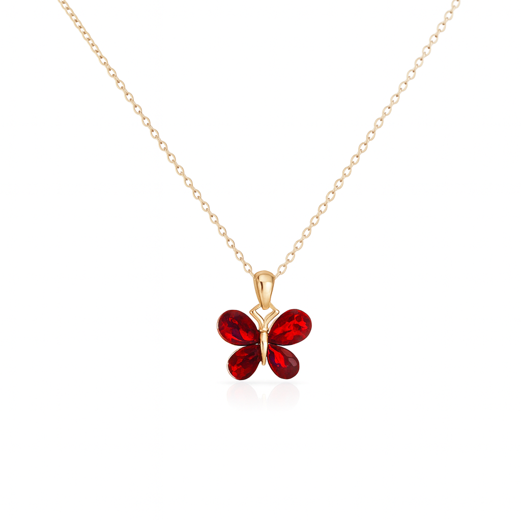 Jewello graceful butterfly design with shimmering red stone stud chain pendant, set for women and girls.