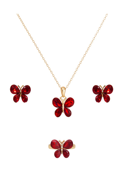 Jewello graceful butterfly design with shimmering red stone stud chain pendant, set for women and girls.